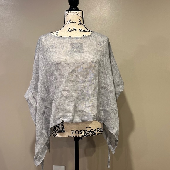 Eileen Fisher Side Tie Gauze Handkerchief Poncho - Picture 2 of 9